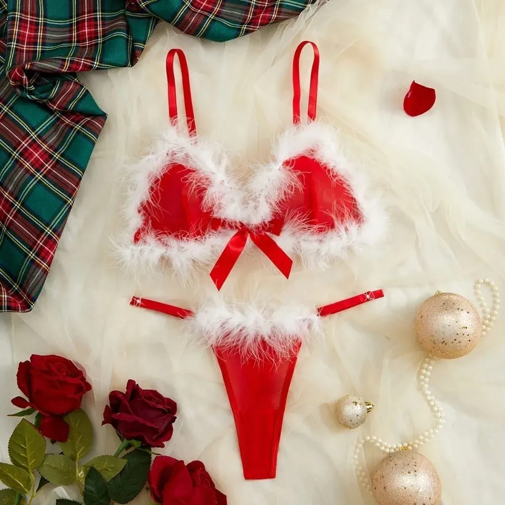 Sweet Furry Women's Underwear Wireless Bow Decor Lingerie Set Romantic Intimate Mesh Transparent Bra Panties Suit Anniversary — image 4