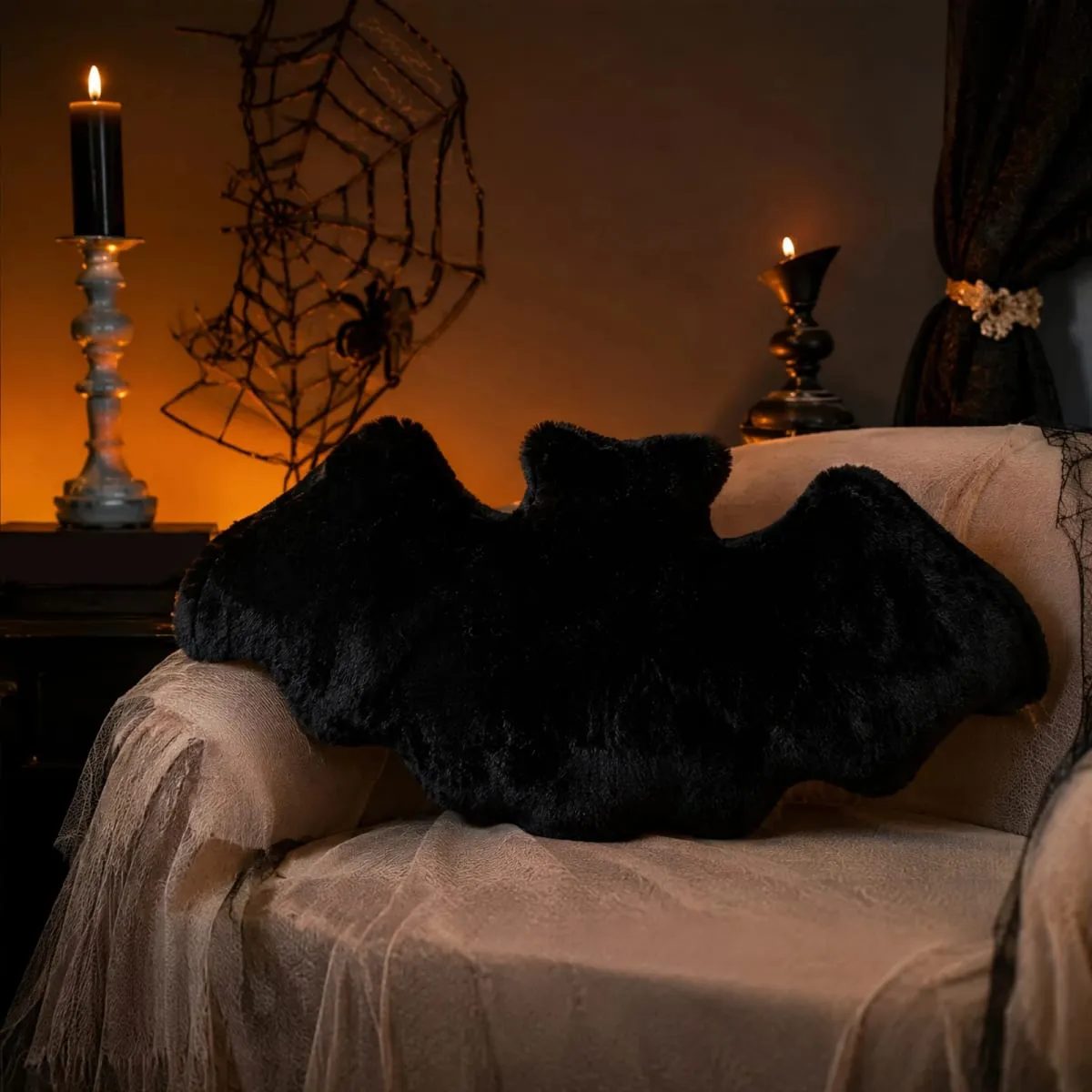 Gotyckie poduszki do rzucania 17,72x9,06 cala Halloweenowa poduszka dekoracyjna Furry Bat Pluszowe poduszki na Halloween Dekoracyjna domowa Sofa — image 6