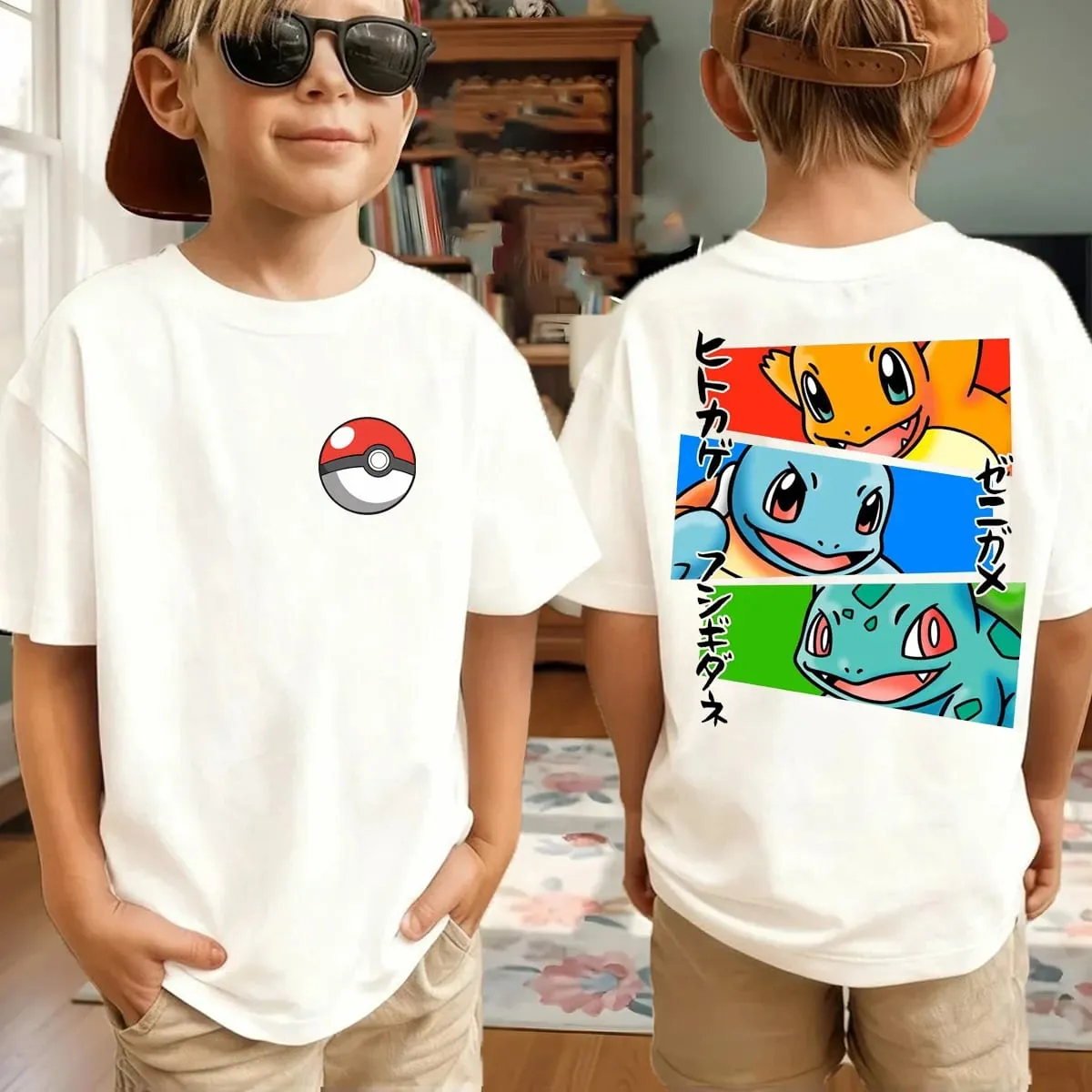 Summer Pokémon AnimeT-shirts Boys Pure Cotton Short-sleeved Top Casual Suitable for Both Boys and Girls Parent-child Outfits. — image 3