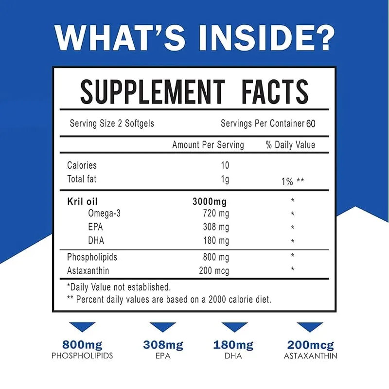 Antarctic Krill Oil 3000mg - Omega-3 EPA DHA Natural Astaxanthin Maximum Strength for Heart & Joint Health — image 2
