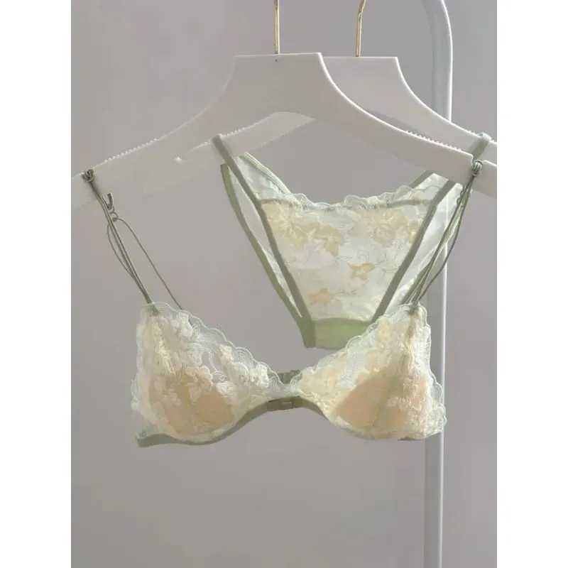 French Style Triangle Cup Bralette Embroidered Lace Wireless Hollow Out Pure Desire Lingerie Set CA MOYIU Sexy Bra Panty & Tushy — image 3