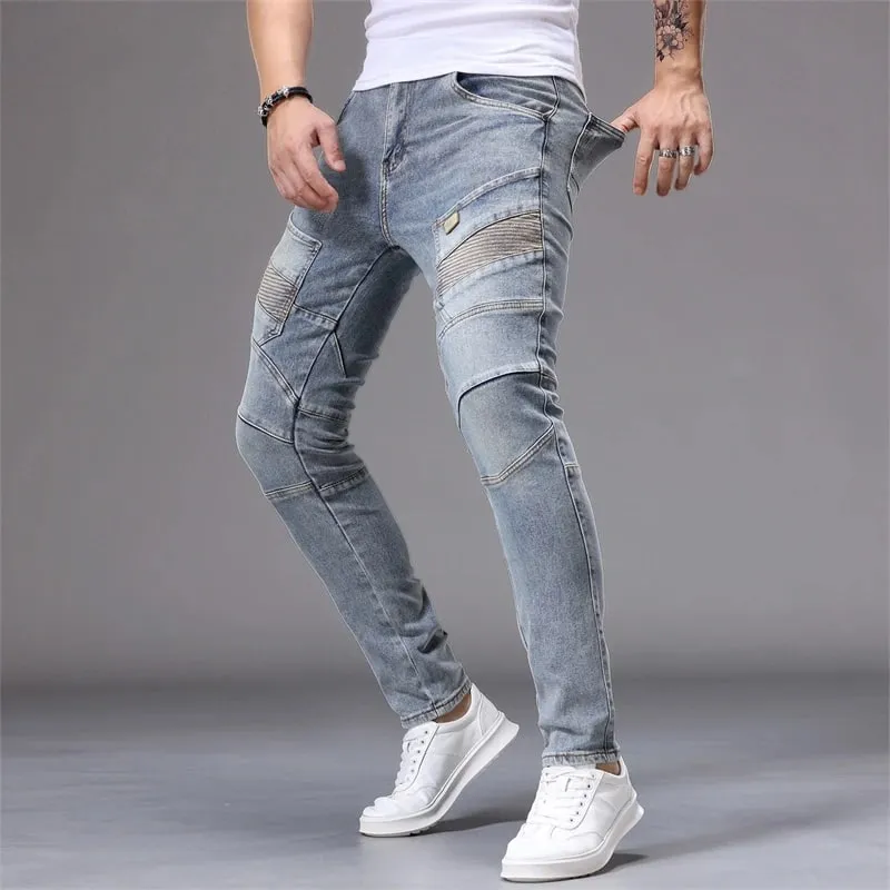 Men's Patchwork Skinny Ripped Jeans Fashion Trousers Elastic Slim Hole Biker Denim Pants Hip-hop Rock American Streetwear — image 6