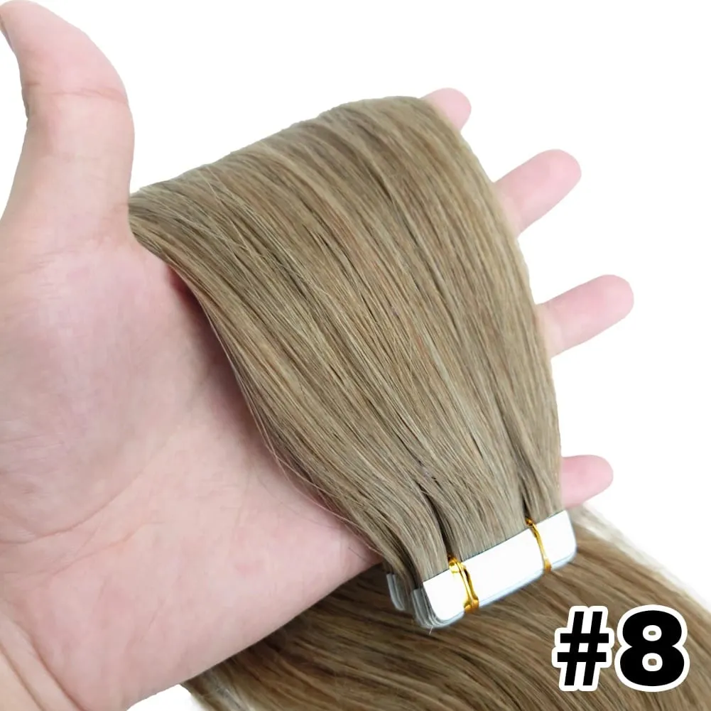 Straight Tape In Hair Extensions 100% Human Hair Blonde Brown Double Sided Adhesive Tape In Hair Natural Seamless Skin Weft — image 14