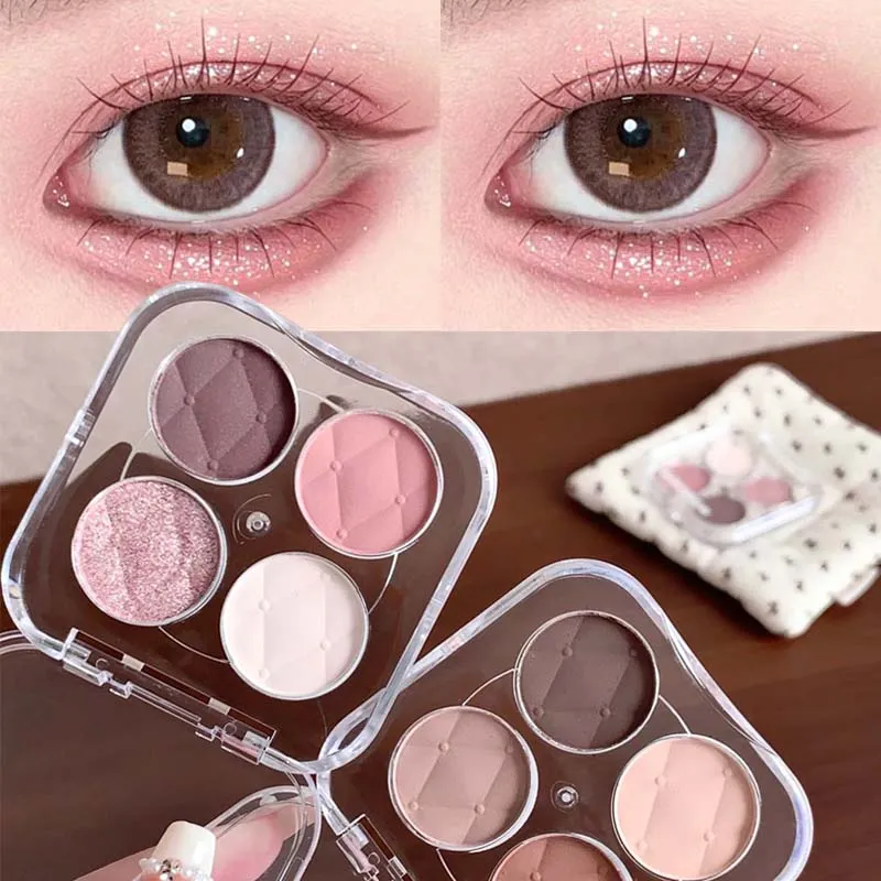 4 Colors Matte Fine Glitter Low Saturation Eye Shadow Palette Long Lasting Silky and Easy Coloring Peach Powder Daily Eye Makeup — image 1