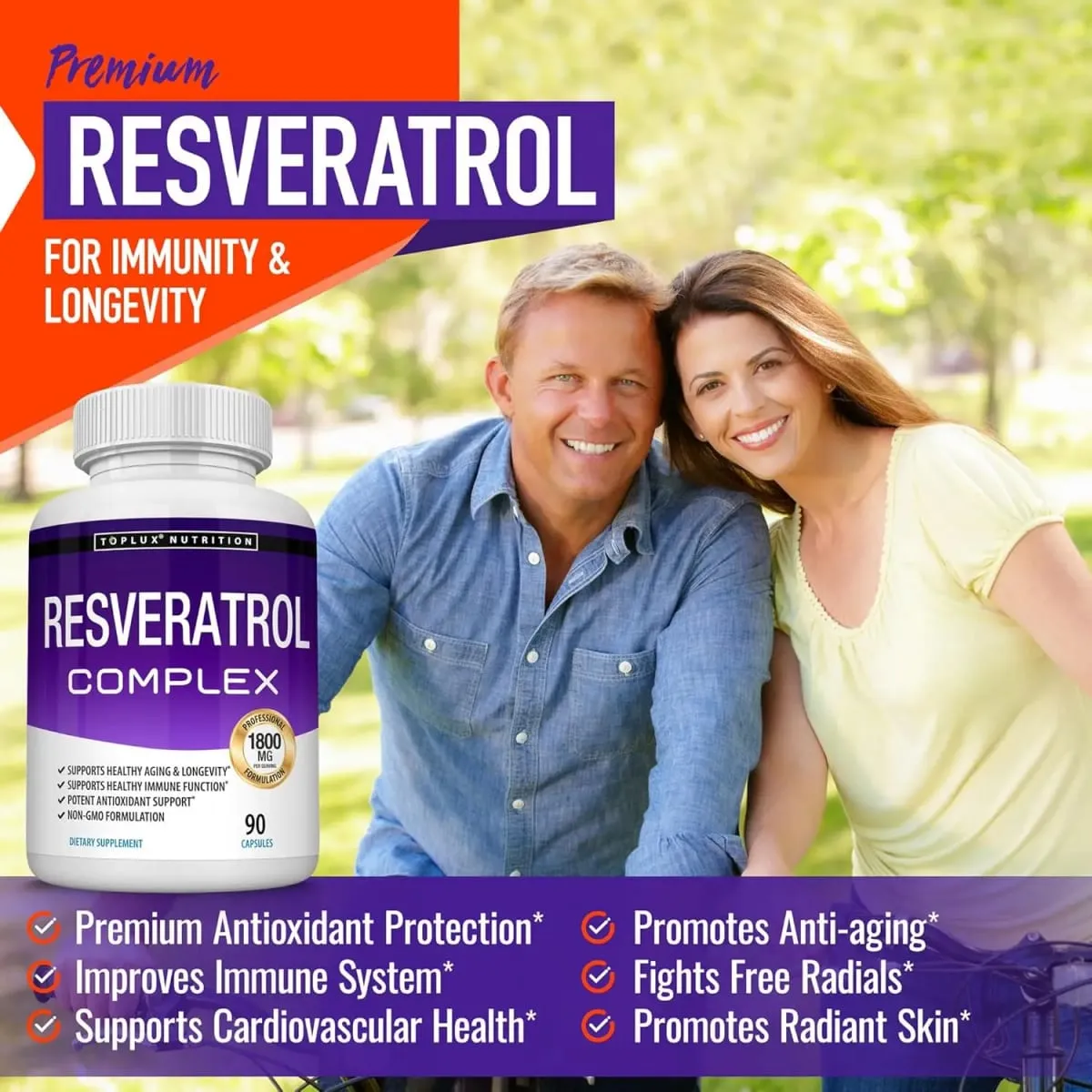 Resveratrol Complex 1800mg Capsules Antioxidant Complex Trans Resveratrol Supplement for Men Women | Non-GMO Gluten Free — image 3