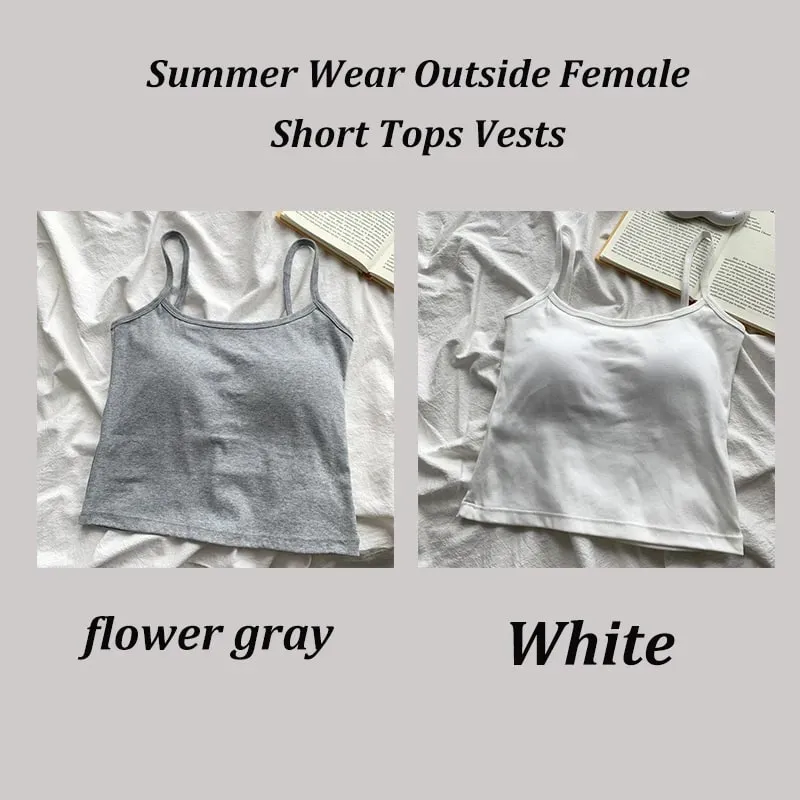 2PCS/SET Women's Basic Cotton Camisole madam Solid Color Spaghetti Straps Sleeveless Slim Vests Breathable Short Sleeveless Tops — image 15