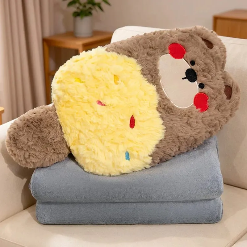 Kawaii Animal Plush Pillow Blanket 2 In 1 Soft Fluffy Animal Stuffed Doll Cushion Nap Pillow Blanket Home Sofa Bed Decor Gift — image 9