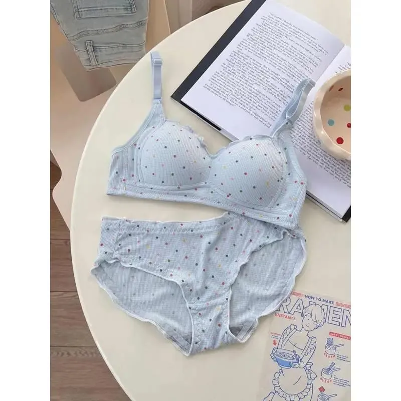 White Polka Dot Wireless Bra for Teens Push Up Bust Retraction Support Non Padded Bralette Set Small Chest Anti Sagging MOYISU — image 4
