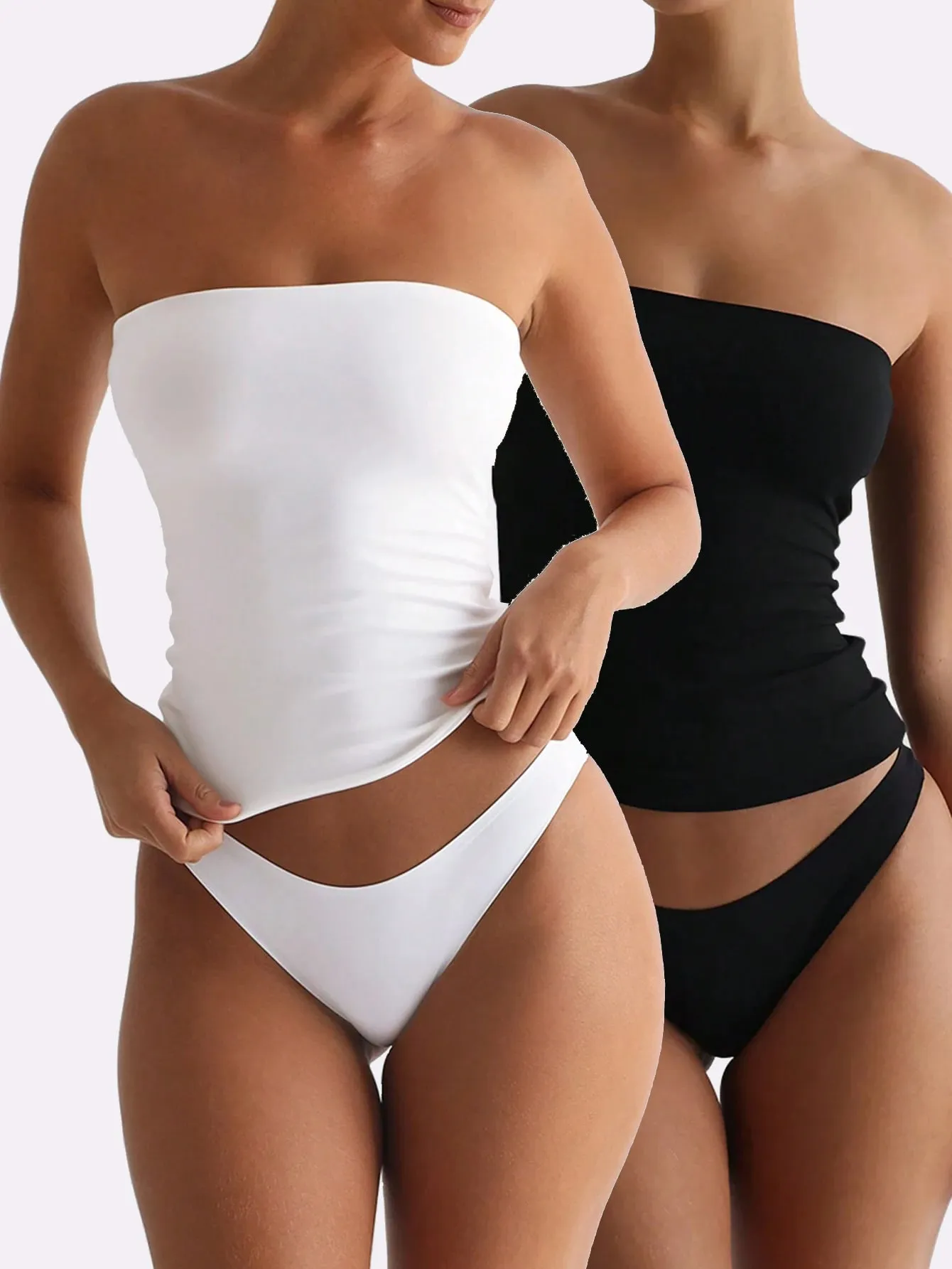 2 Pack Solid Strapless Tube Top Women Soft Stretch Sleeveless Slim Basic Elegant Layering Bandeau Cami Daily Casual Outfit — image 2