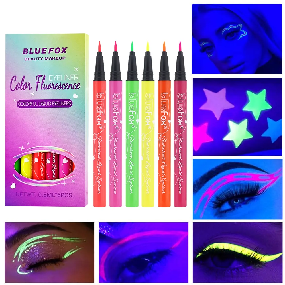 6Pcs Neon Fluorescent UV Glow Eyeliner Waterproof Long Lasting Colorful Liquid Eye Liner Rave Party Halloween Makeup Tools — image 1