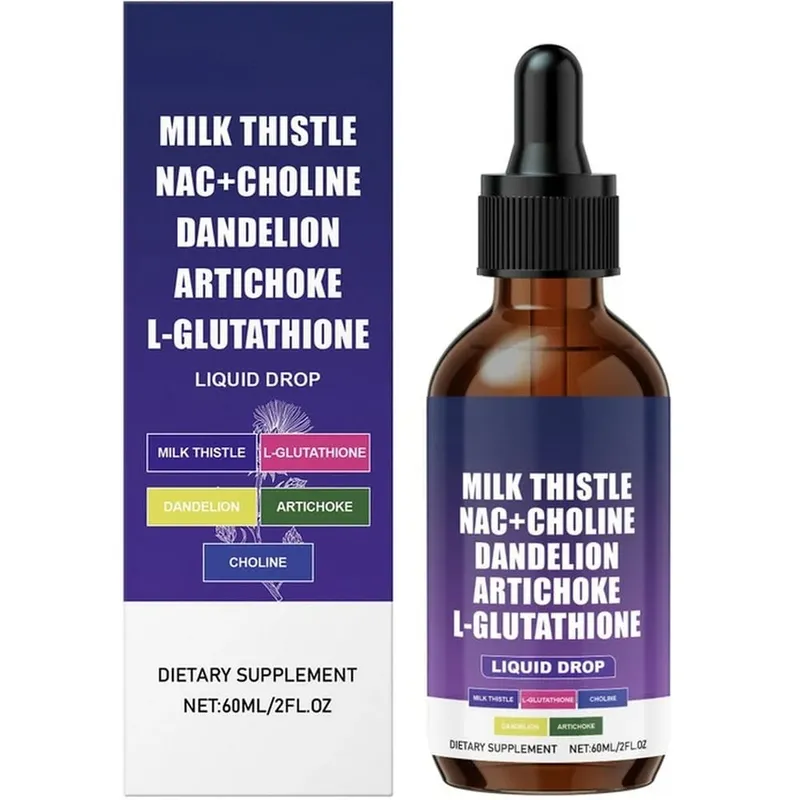 Milk Thistle Liquid Drops Choline Dandelion Artichoke L-Glutathione Herbal Wellness Supplement For Adult Use 60ml 2fl oz