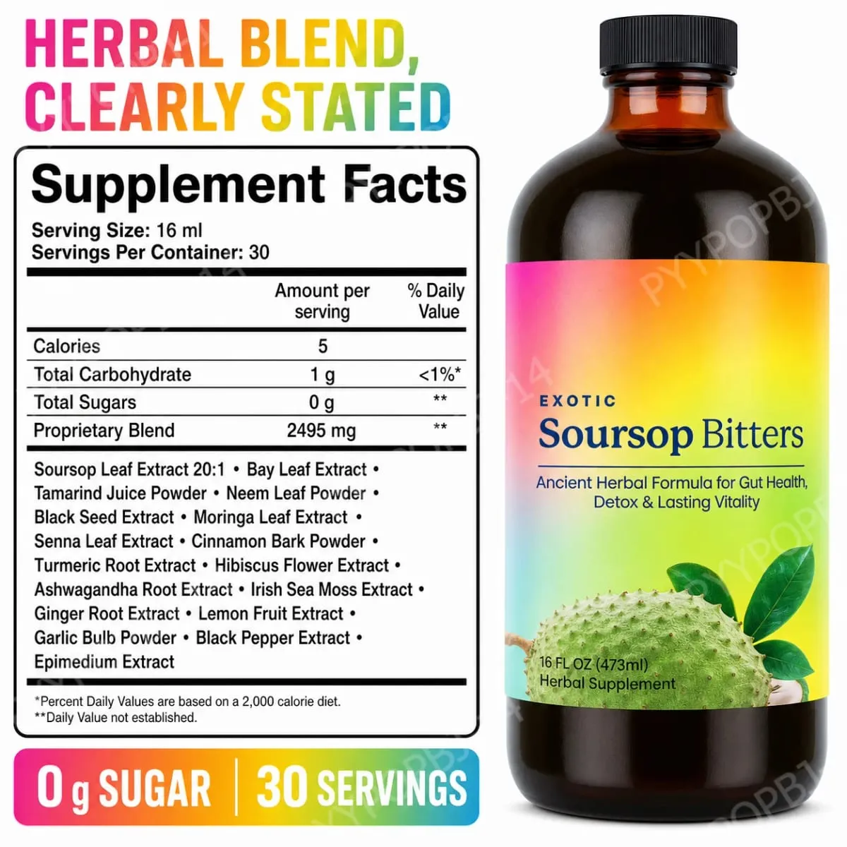 Exotic Soursop Bitters Herbal Wellness Supplement Plant Based Formula 16 Fl Oz (473ml) — image 2