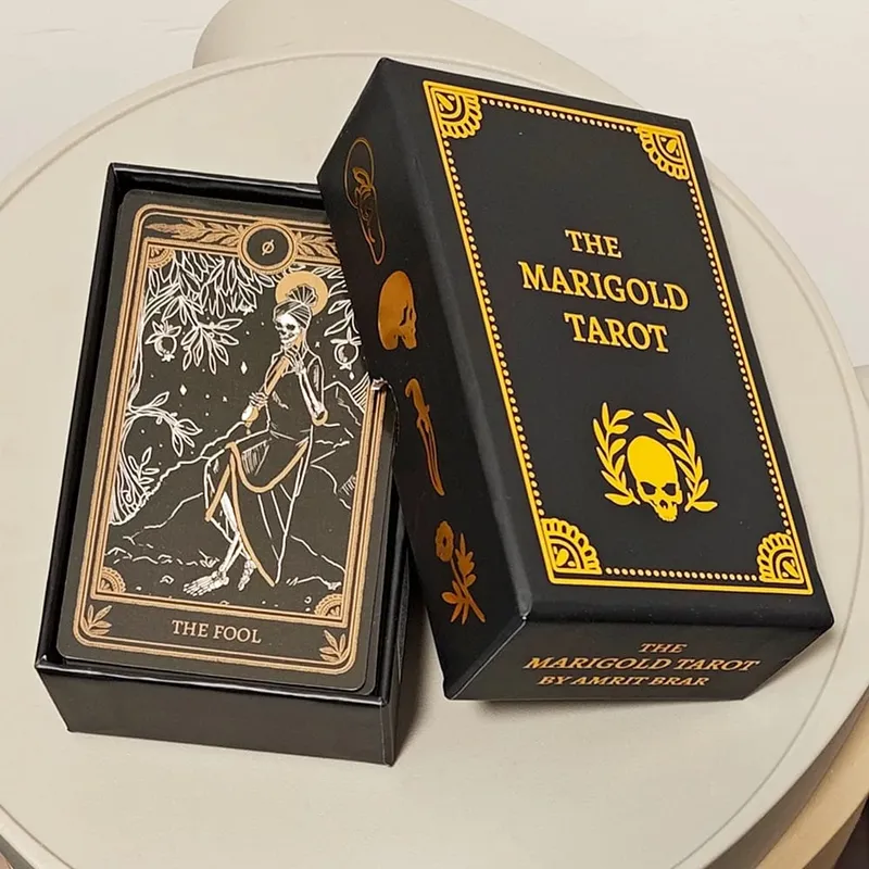 Tarotový balíček Marigold 78ks karet Black & Gold Umění lebky Tarotové karty Rider-Waite Inspirovaný balíček věštění English Ver.