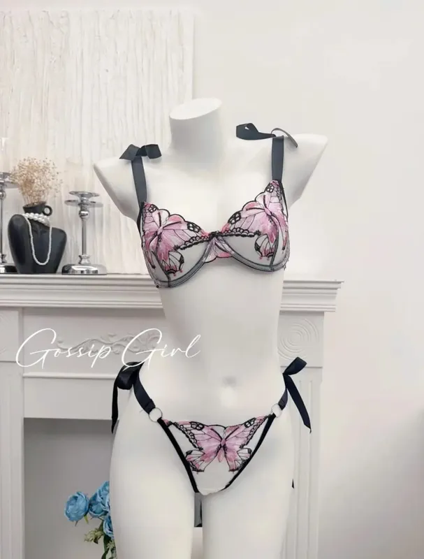 Modest Romantic Lace Butterfly Embroidery Bra Sheer Mesh Camisole Sleepwear Women Daily Wear Push Up Soft Lingerie Set 34-40 — image 10