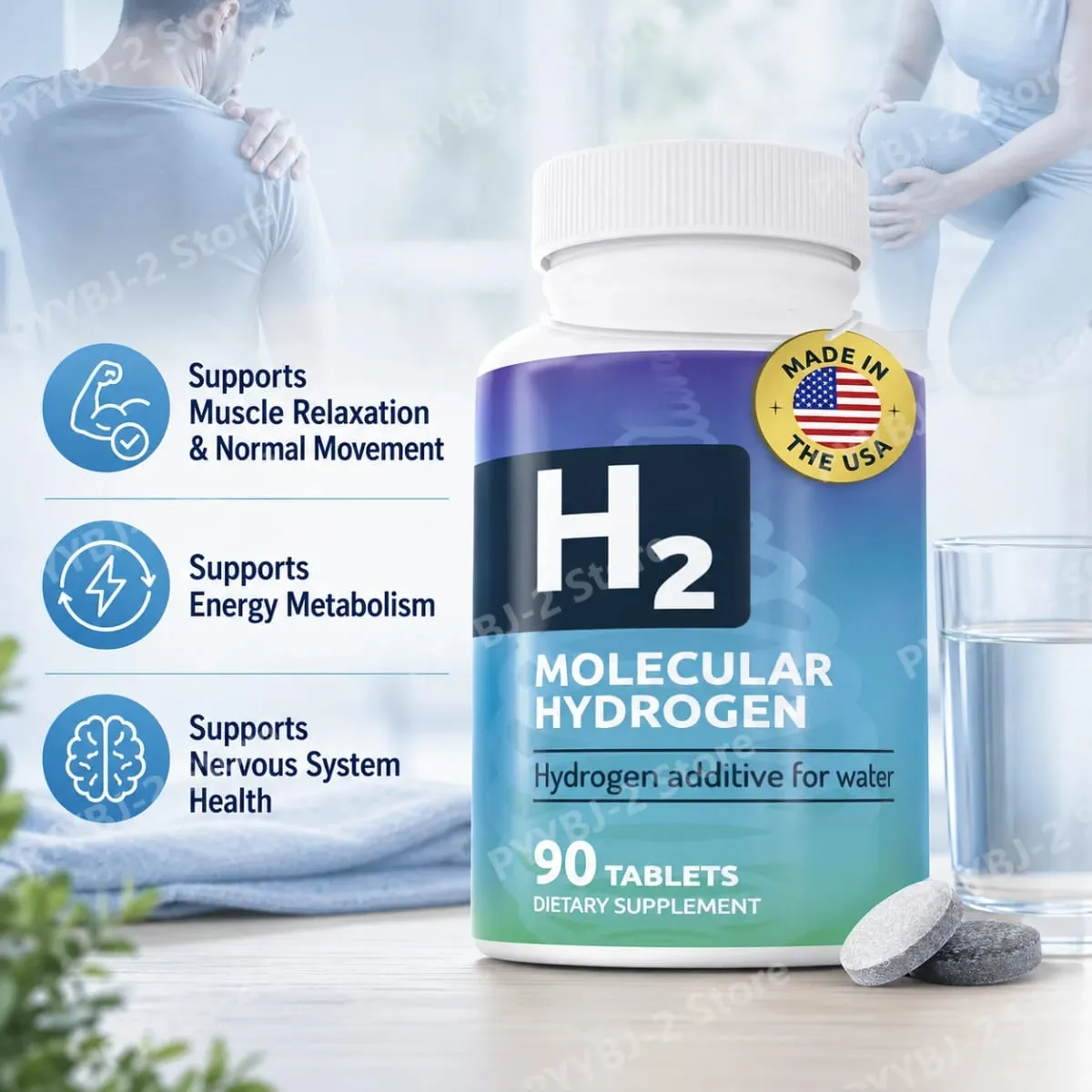 Molecular Hydrogen Tablets with Magnesium for Water Drink Muscle Relaxation Energy Metabolism Bone Health Support 90 Tablets — image 2
