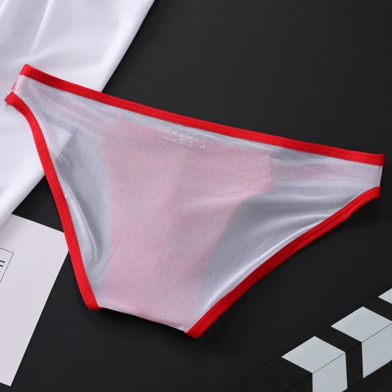 New GXSR splicing side waist high fork men's briefs threaded ice silk fashionable low waist sports hip lift men's underpants — image 3