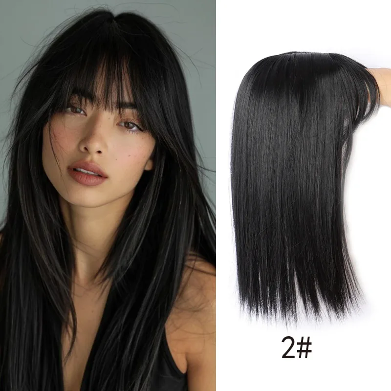 Synthetic 16inch Straight Topper Hair with 3 Clips for Women Hairpieces for Thinning Hair Featuring Bangs Easy to Wear