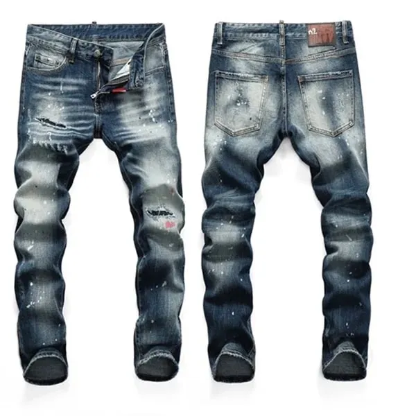 High Quality Street Fashion Men Jeans Retro Blue Elastic Slim Fit Ripped Jeans Men Embroidery Designer Denim Brand Pants Hombre — image 9