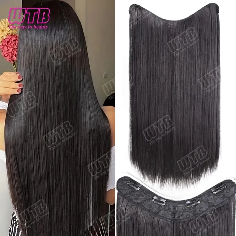 WTB Straight Hair Extensions Synthetic Wigs BB Clip Style V-Shaped Straight Hair Extensions Suitable for Women for Daily Wear — image 8