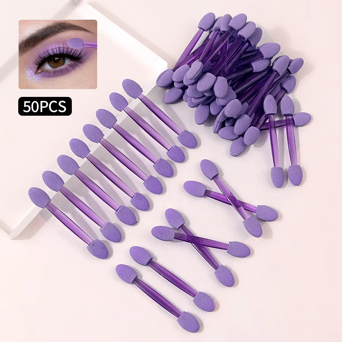 50PCS Double-Ended Eyeshadow Sponge Applicators Purple Disposable Makeup Brushes for Eyeshadow Concealer Nail Art & Eyebrow