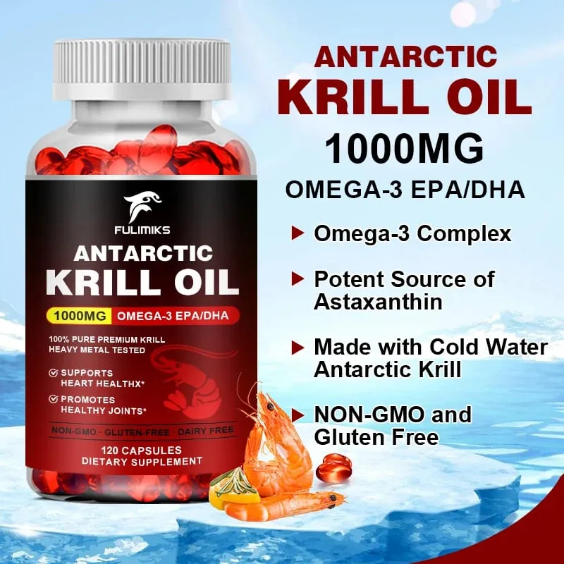 Pure Antarctic Krill Oil Supplement 1000mg Omega-3 with EPA/DHA Supports Heart Brain & Joints Health for Adults — image 6