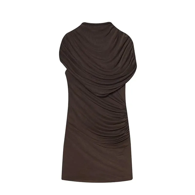 Elegant Mesh Shawl Short Dress Women Pleated Half High Collar Sleeveless Female Dresses 2026 Spring Lady Chic Party Gowns New — image 8