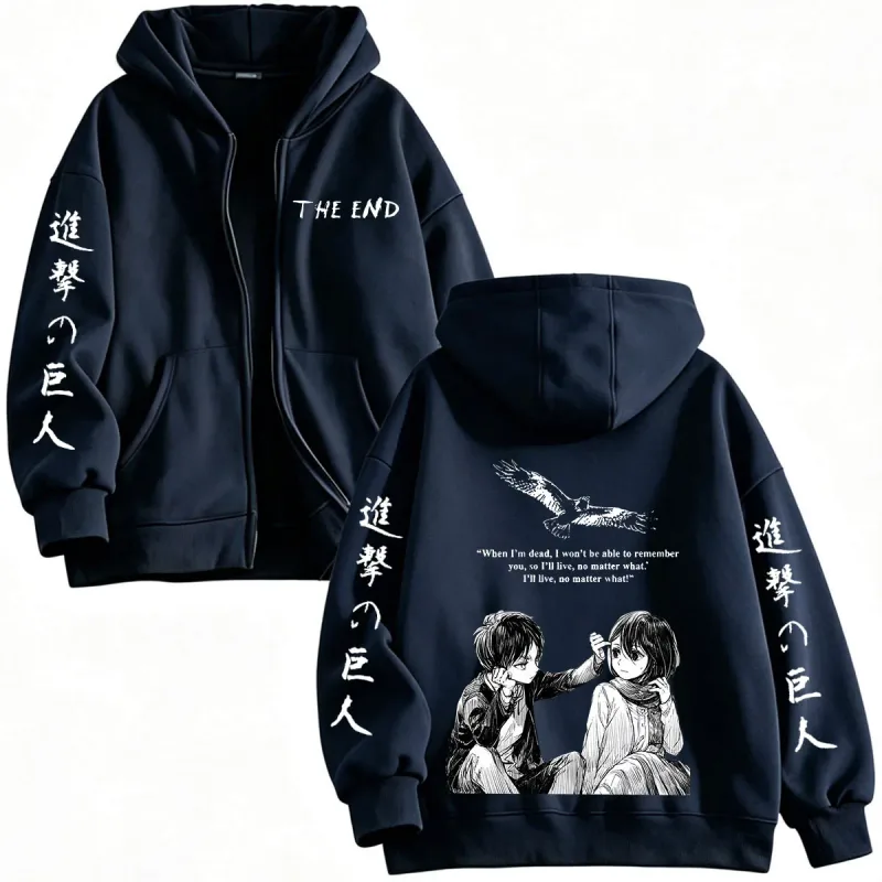 Anime Attack on Titan Mikasa Ackerman Eren Jaeger Zipper Hoodies Men Clothing Long Sleeves Zip Up Hooded Sweatshirt Jackets Coat — image 4