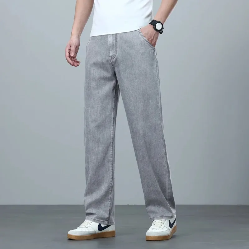 High Quality Spring Summer Lyocell Men's Jeans Loose Straight Wide Leg Casual With Slant Pockets Trousers Male Plus Size 40 — image 3