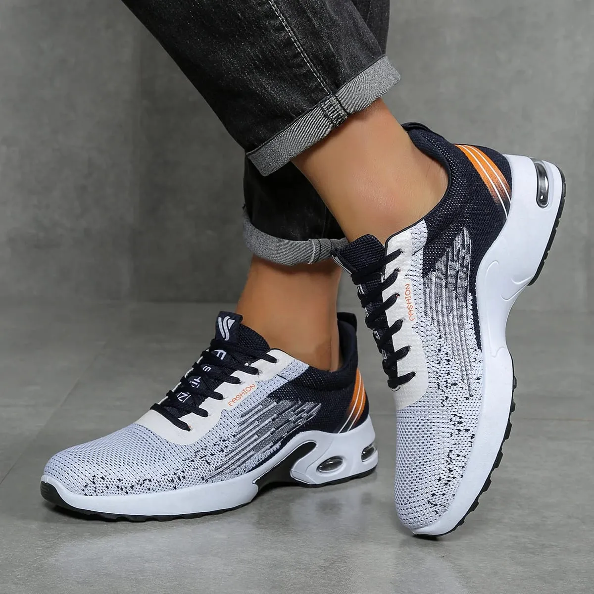 Men's Breathable Lace-Up Running Shoes Fei-Woven Mesh Casual Shoes Comfortable Air-Cushioned Men's Shoes Free Shipping Shoe — image 2