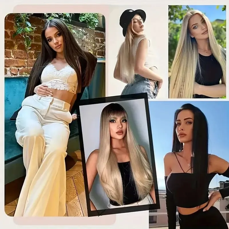 24Inch Synthetic 6pcs/set Long Straight Hair Extension Increasing Volume Extending Soft Comfortable Hairpiece for Women