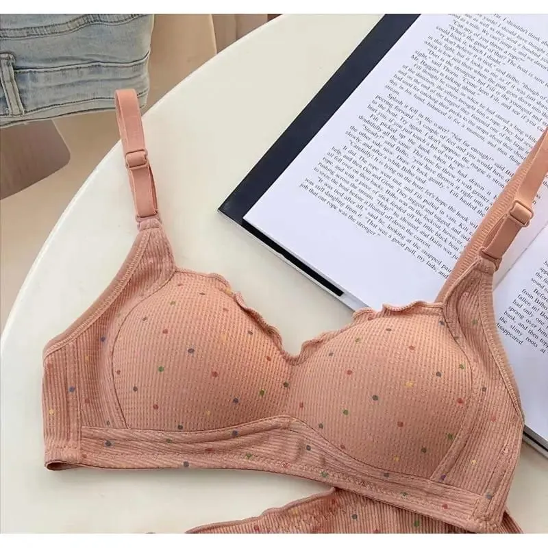 White Polka Dot Wireless Bra for Teens Push Up Bust Retraction Support Non Padded Bralette Set Small Chest Anti Sagging MOYISU — image 11