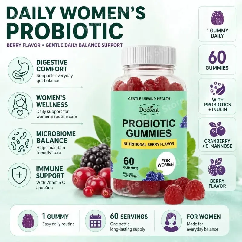 Women Probiotic Gummies 60 Count with Prebiotics Vitamin B6+C and Zinc Supports Digestive Balance & Immune Function Health — image 2