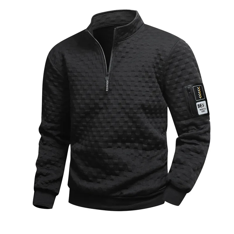 Men's Quarter Zip Sweatshirts Casual Fall Mock Neck White Loose Pullover Long Sleeve Solid Graphic Zip Up Sweatshirt — image 1