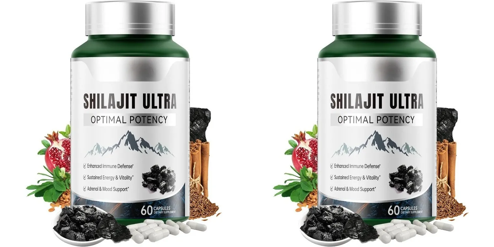 Shilajit Ultra with L-Arginine for Natural Energy and Vitality 60 Capsules Non-GMO Endurance Stamina Antioxidant Supplement