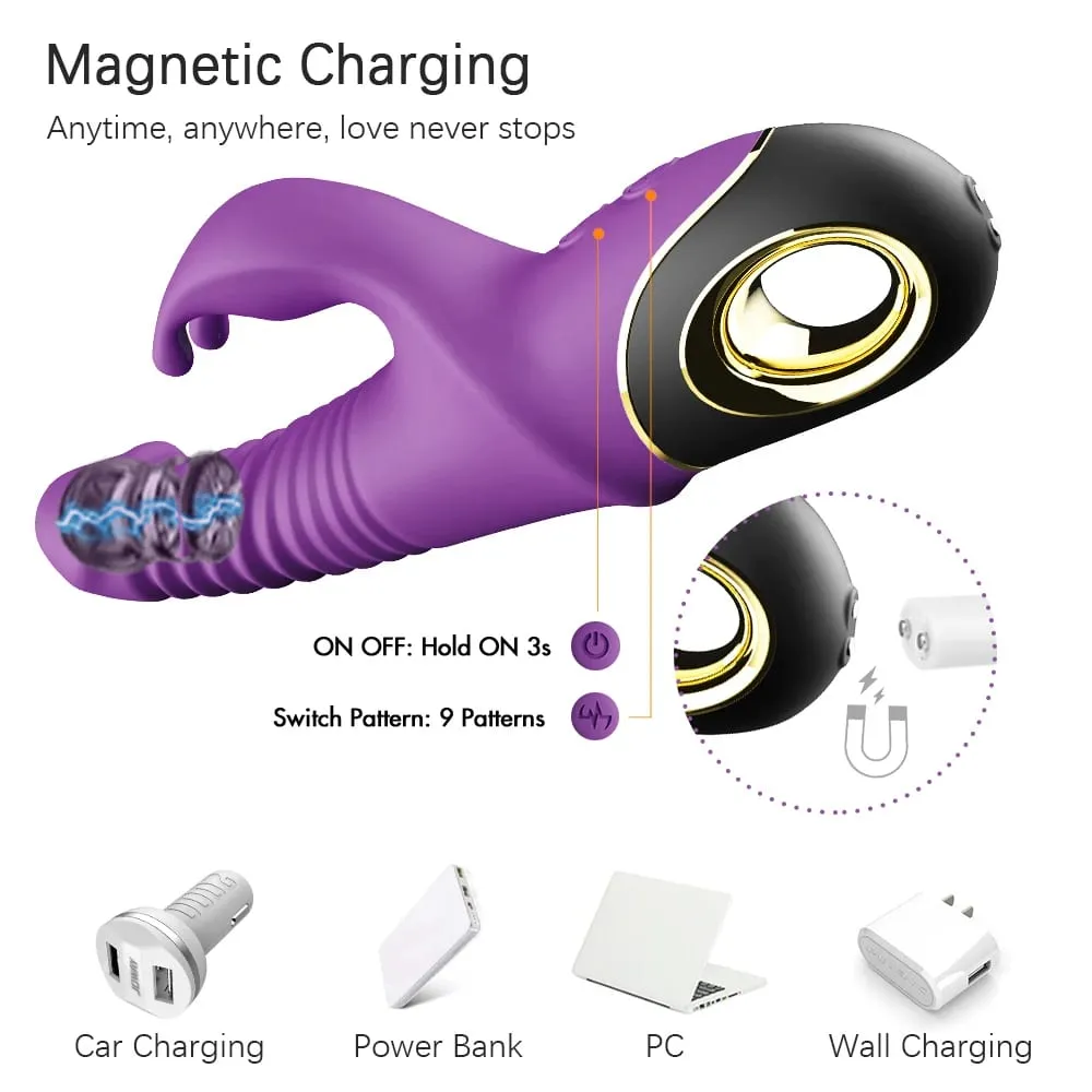 9 Mode Automatic Telescopic Rabbit Vibrator for Women G Spot Clitoral Stimulator Female Masturbator Adult Sex Toys