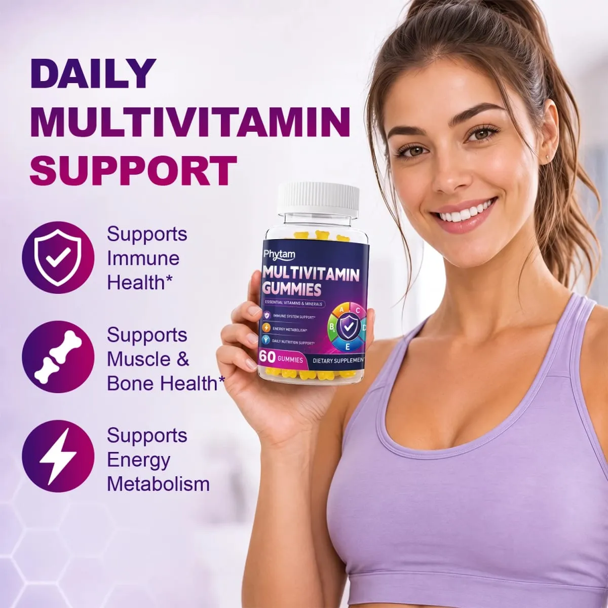 Adult Multivitamin Bear Gummies 14 in 1 Vitamins Minerals Complex Vitamin C Zinc B D Energy Metabolism Immune Daily Nutritional Support 60 Counts