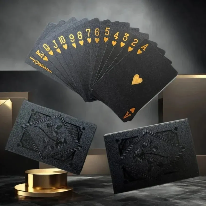 1PcsColor Black Gold Playing Card Game Card Group Waterproof Poker Suit Magic Dmagic Package Board Game Collection Entertainment — image 1