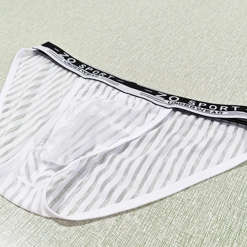 Striped Men's High Slit Sexy Pouch Underwear Ice Silk See Through Comfortable Male Triangle Briefs Man Underclothes — image 11