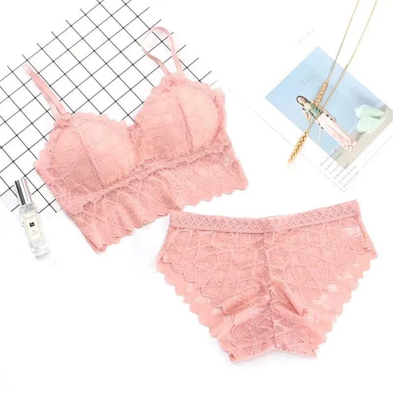 Women's Sexy Lace Push-up Bra Set Beauty Back Top Wire-Free Padded Solid Lingerie Panty Intimates Underwear