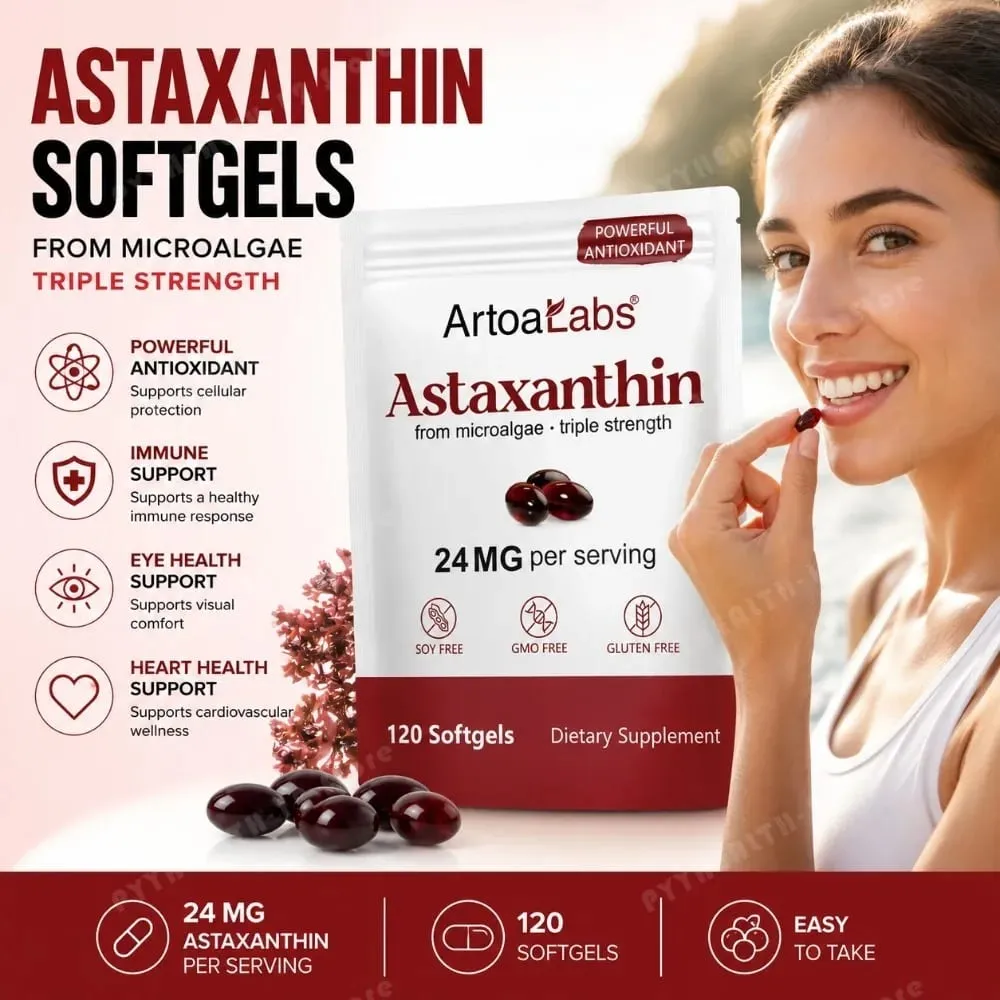 Astaxanthin Softgels 24mg Triple Strength Powerful Antioxidant Eye Health Support Microalgae Soy Free Gluten Free 120 Count — image 2
