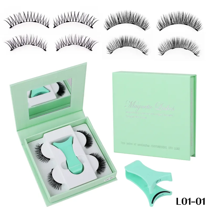 2 Pairs Magnetic False Lashes Natural Wispy Magnetic Eyelashes Portable All-in-one Case Reusable No Glue Eye Lashes Customized
