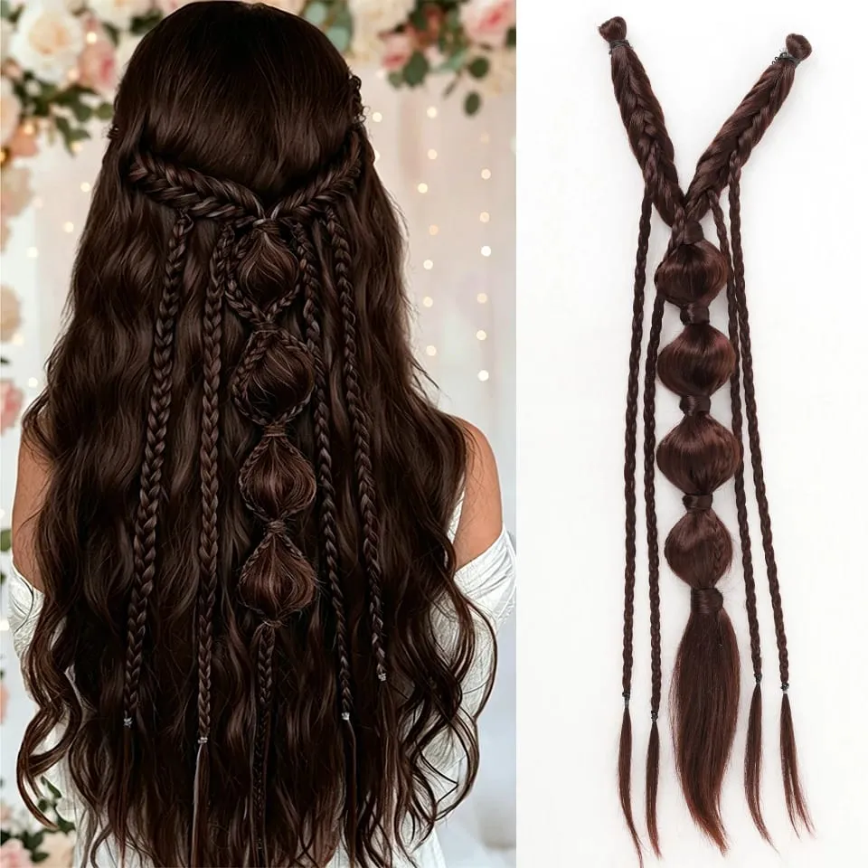 Synthetic Long Twist Braid Bubble Ponytail Extensions With U-shaped BB Clip 24 Inch Braided Wig Extensions For Women Daily Party — image 9