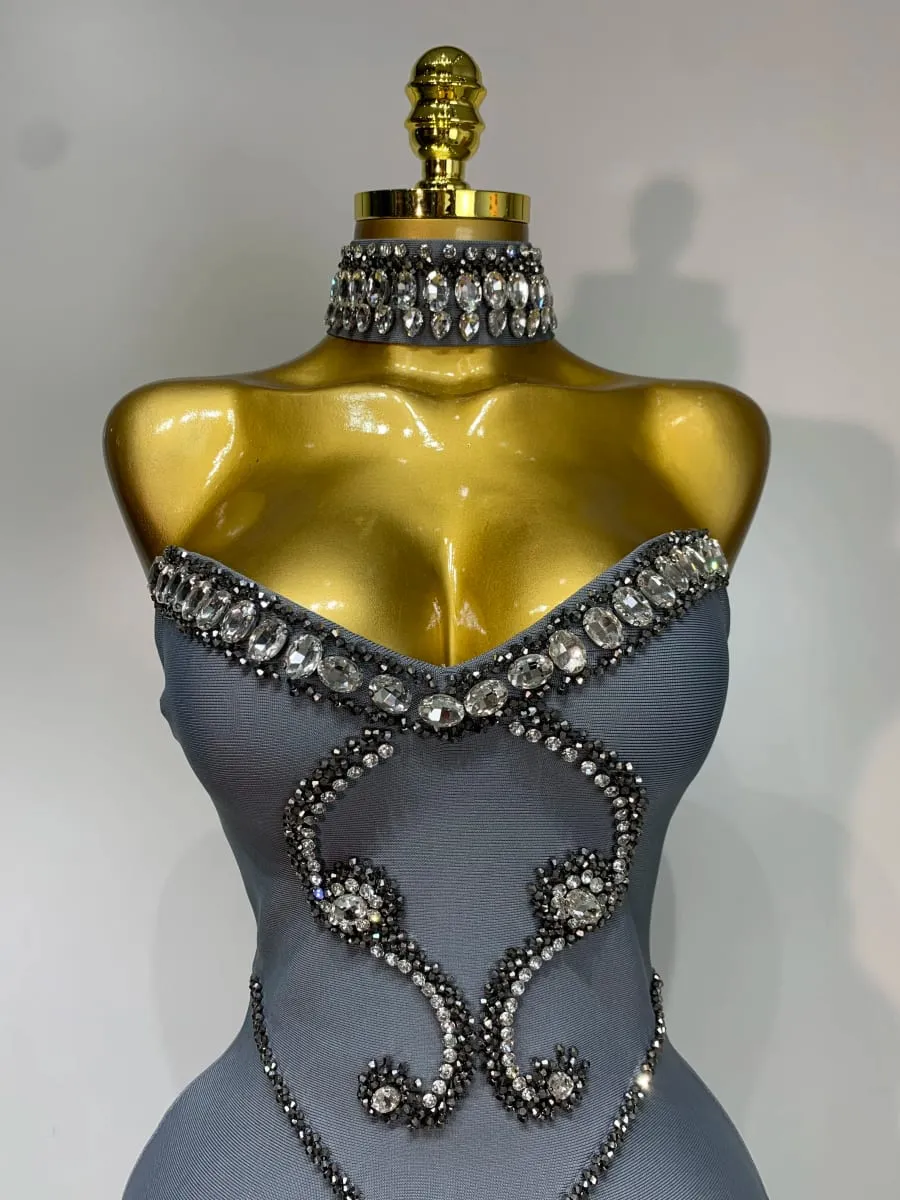 High Quality Strapless Beading With Necklace Bandage Dress Celebrity Elegant Evening Party Fancy Club Birthday Dresses — image 5