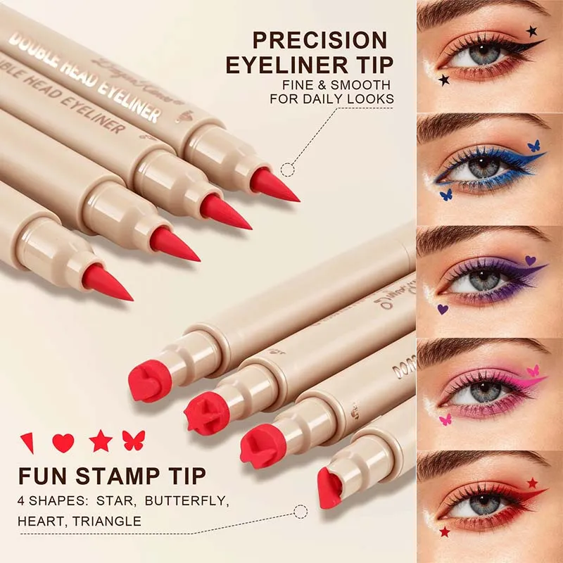 Eyeliner 2 w 1 z podwójną końcówką szybkoschnący wodoodporny i odporny na pot niełatwy do rozmazania kolorowy eyeliner do makijażu oczu