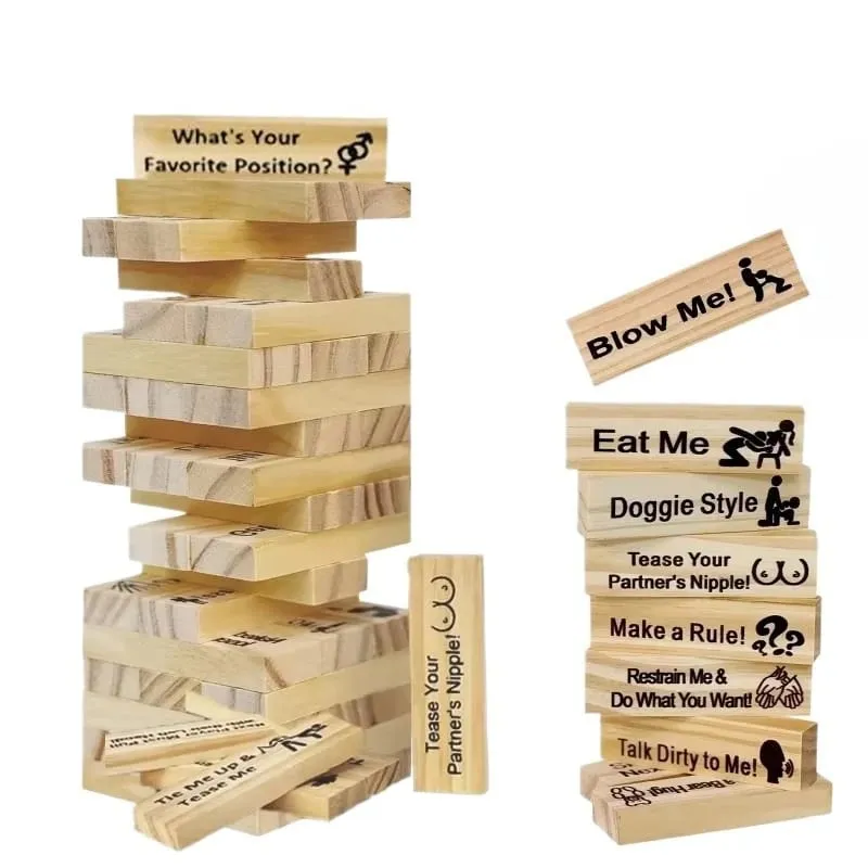 48Pcs Wooden Sex Block Tumbling Tower Stacking GamesGame For Adults Sex Toys Valentine For Couples Erotica Party SM Block — image 1