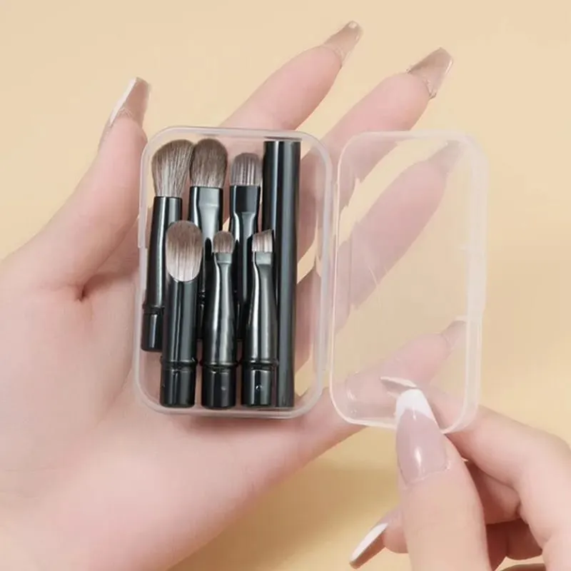 6pcs Portable Mini Makeup Brush Set with Detachable Travel Contour Concealer Brush Eyeshadow Brush and Double-ended Makeup Brush