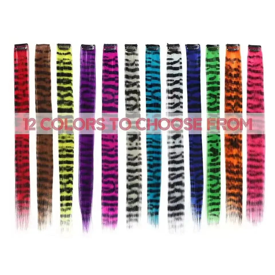 10pcs/set Stripe Printed Hair Colorful Long Straight Hair Pieces Synthetic Clip-in Hair Extensions for Daily Use Party Christmas — image 4
