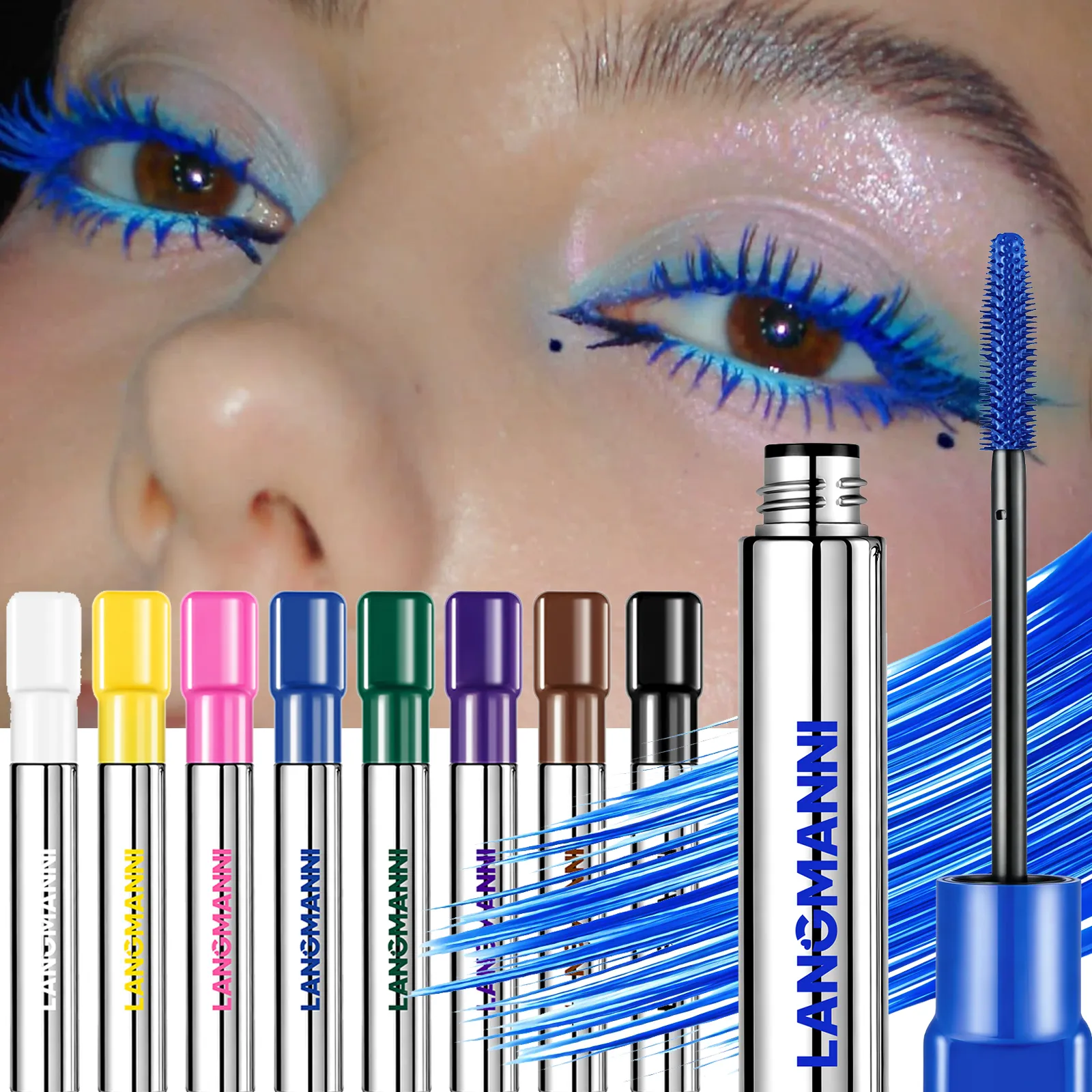 Colorful Blue Mascara Lengthens Eyelashes Extension Thick Fiber Curling Waterproof Green White Pink Black Eye Makeup Cosmetics — image 2