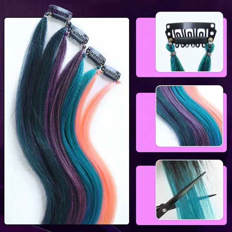 2PCS 60cm Synthetic Long Straight Hair Clips Rainbow Hair Extension Colored Red Green Blue Hairpiece for Women — image 4