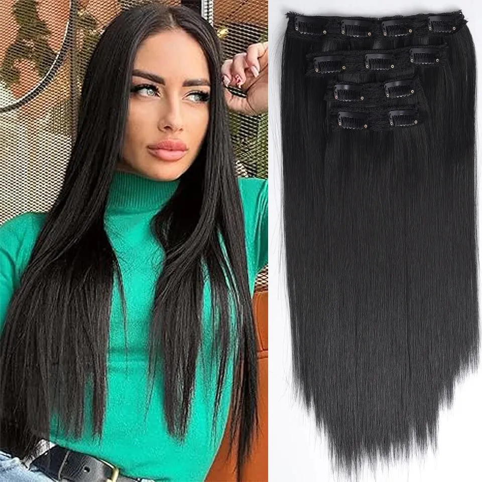 14inch Synthetic Wig Four-Piece Straight Hair Extension Wig BB Clip Style Suitable For Women Christmas New Year Carnival Music